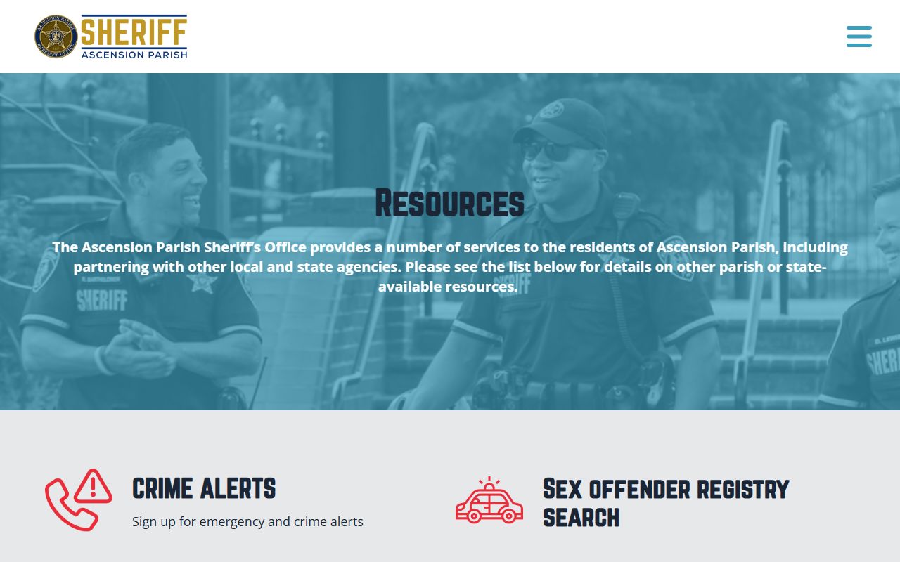 Ascension Parish Sheriff's Office resources page sex offender registry information