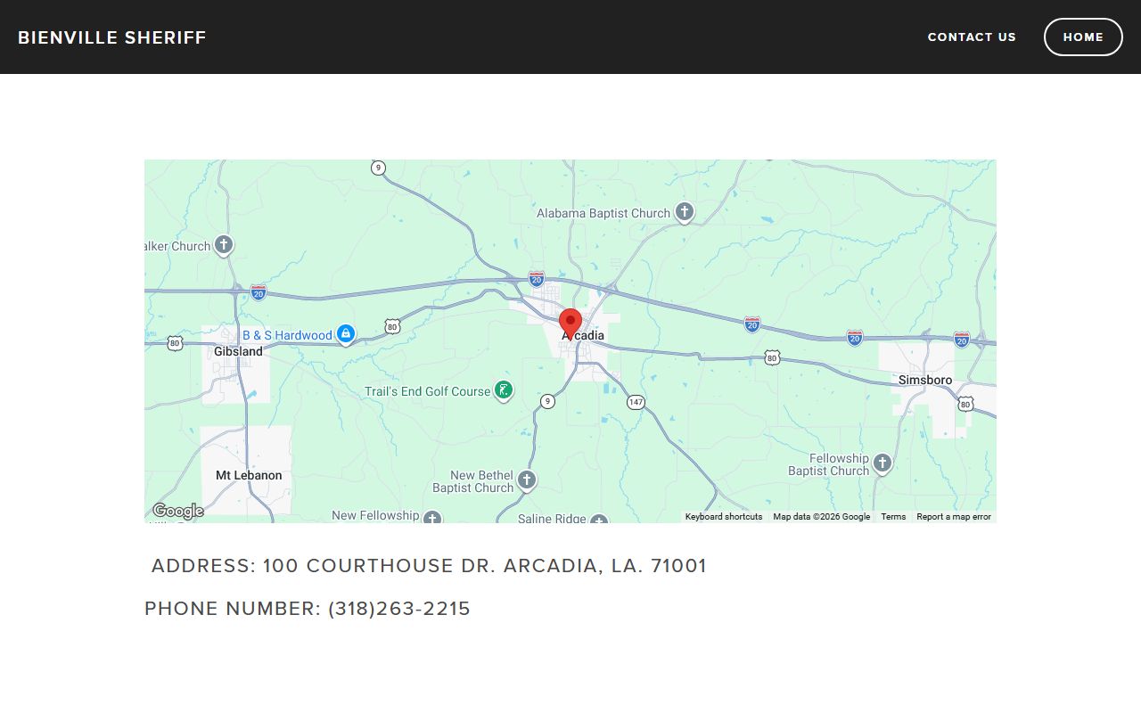 Bienville Parish Sheriff's Office contact page