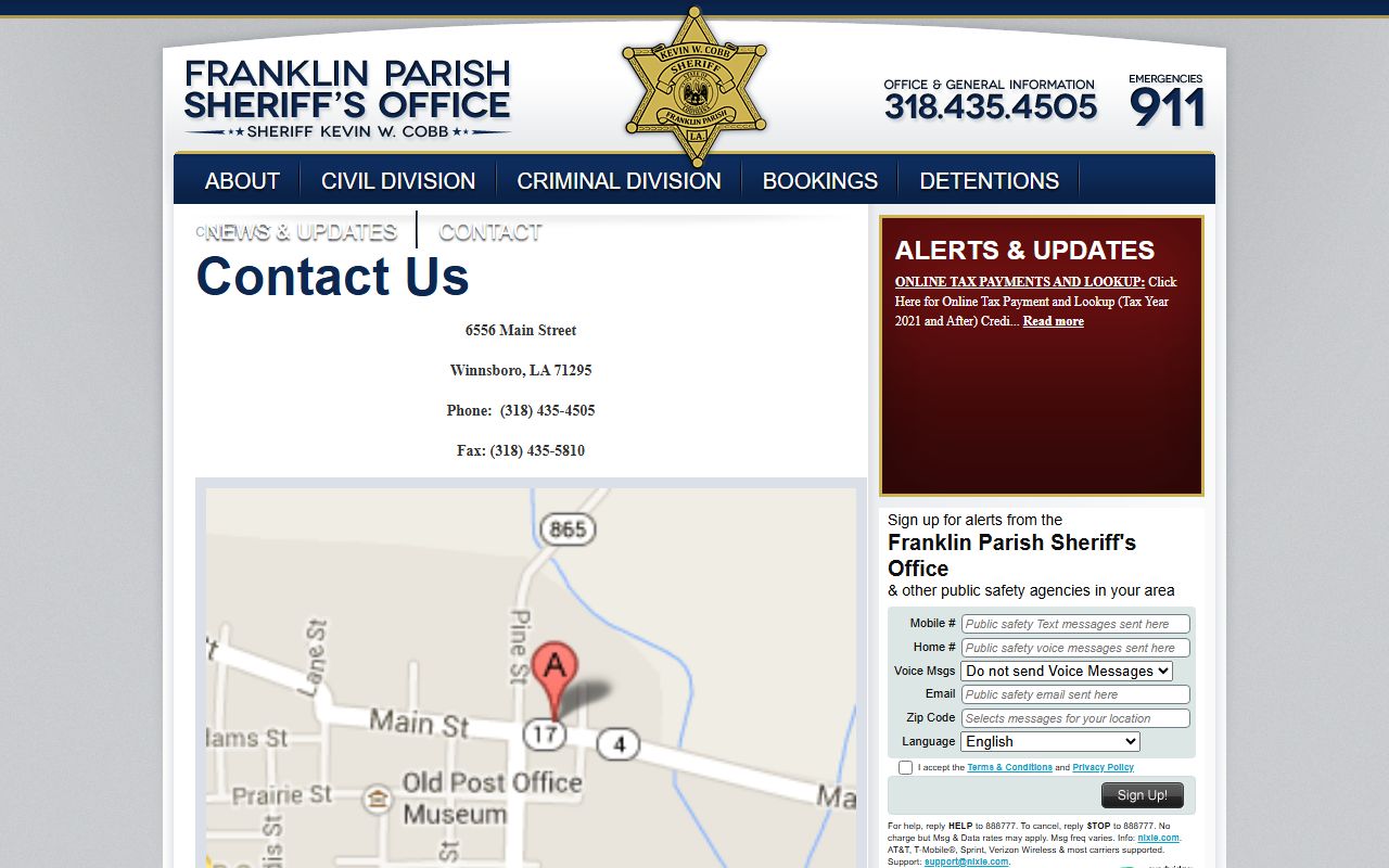 Franklin Parish Sheriff's Office contact page