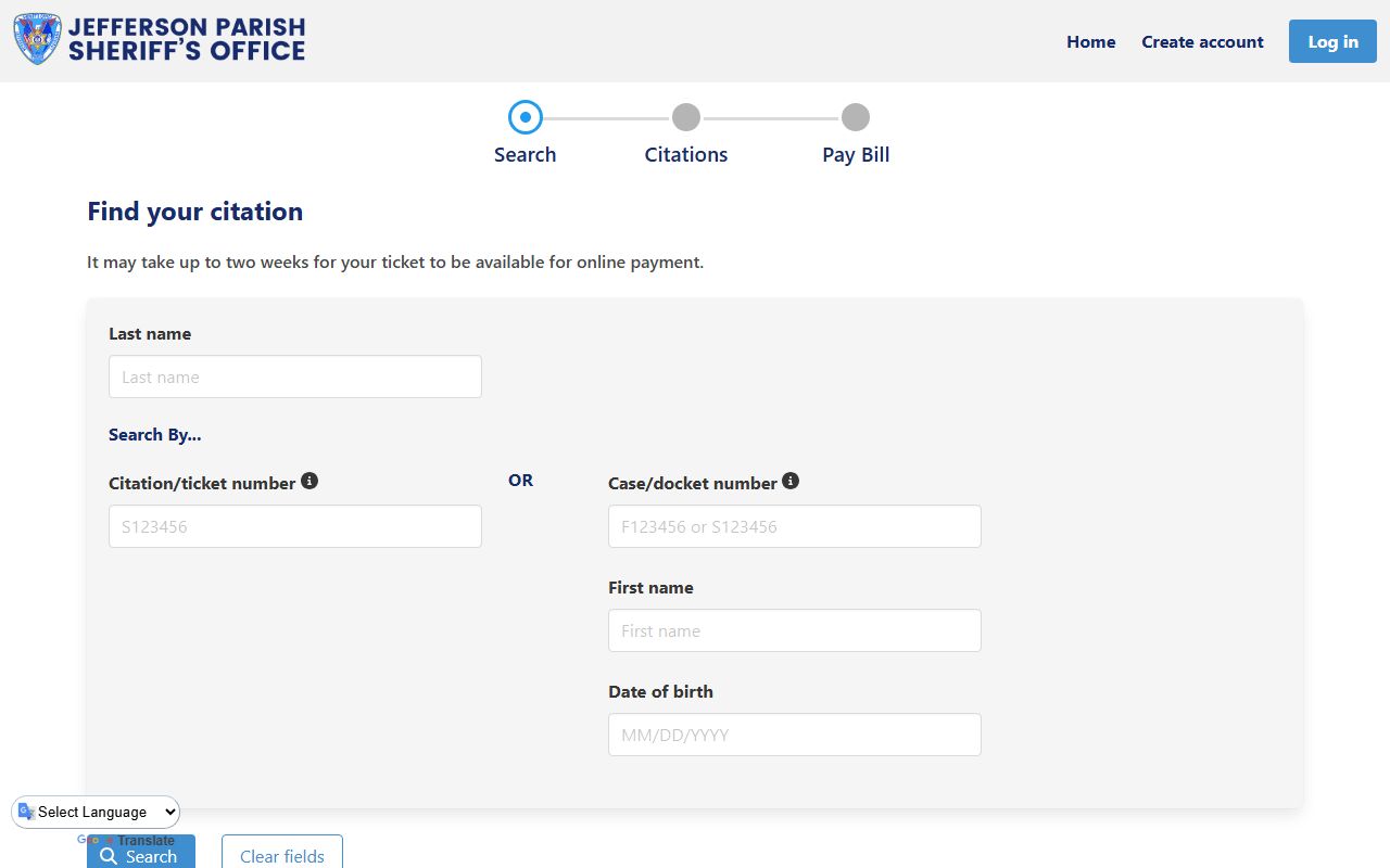 Jefferson Parish sex offender registry JPSO eServices pay tickets page