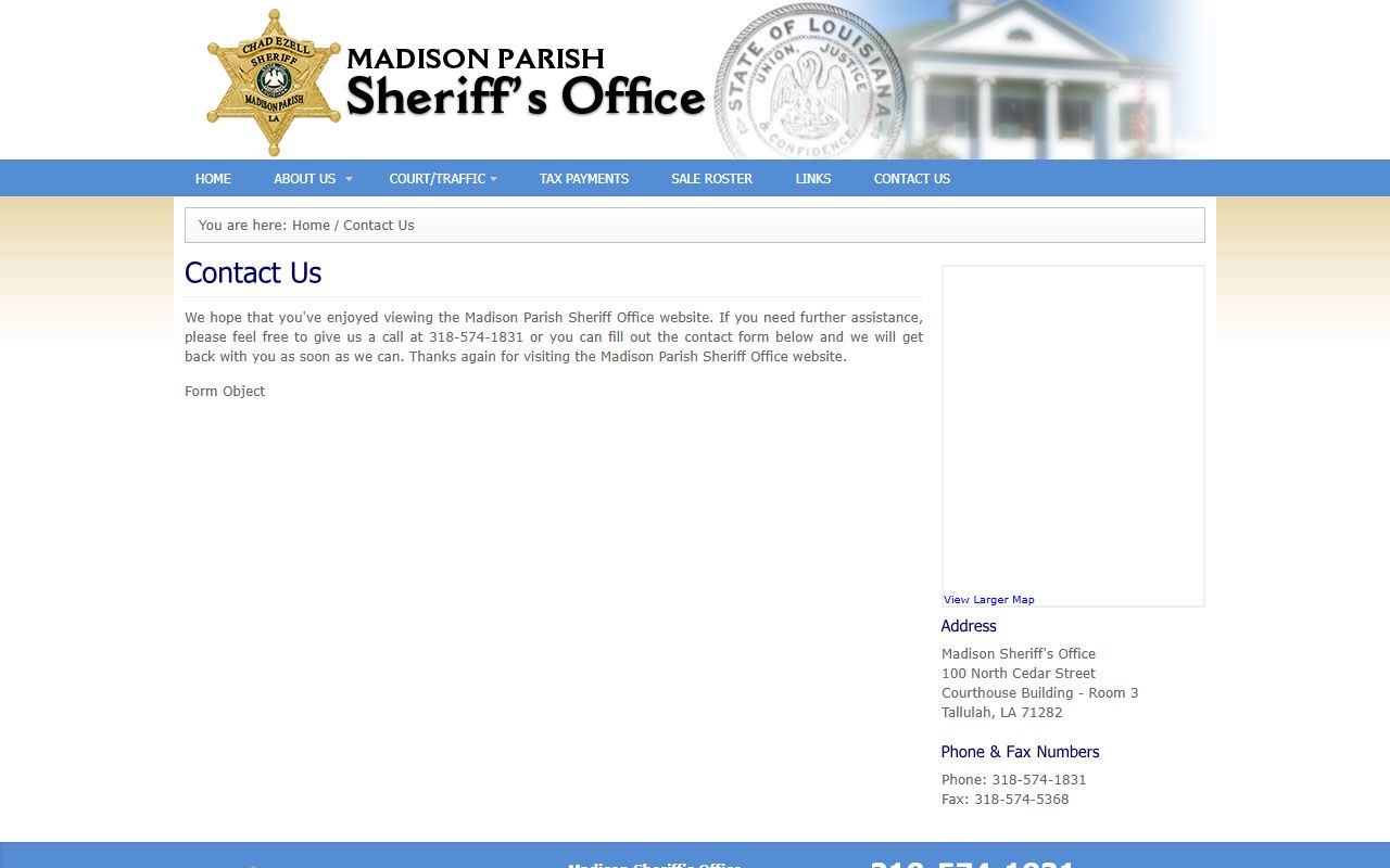Madison Parish sex offender registry - Madison Parish Sheriff's Office contact page
