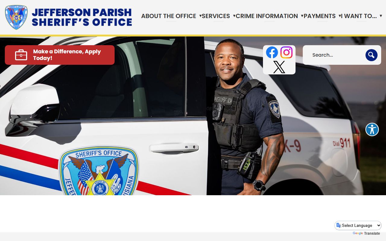 Jefferson Parish Sheriff's Office website for Metairie area