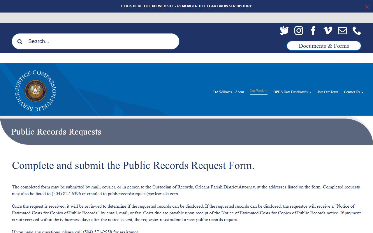 Orleans Parish District Attorney website homepage