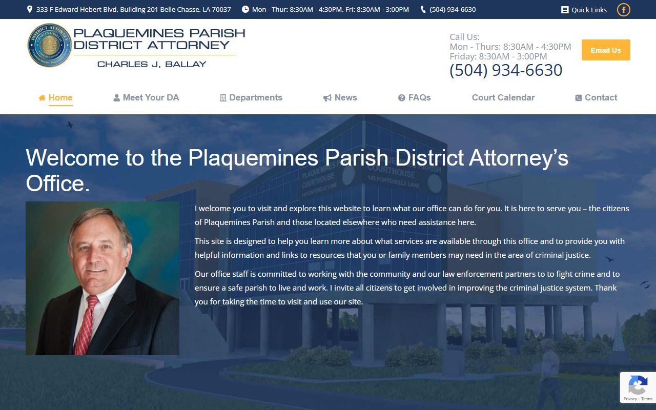Plaquemines Parish 25th Judicial District Attorney website