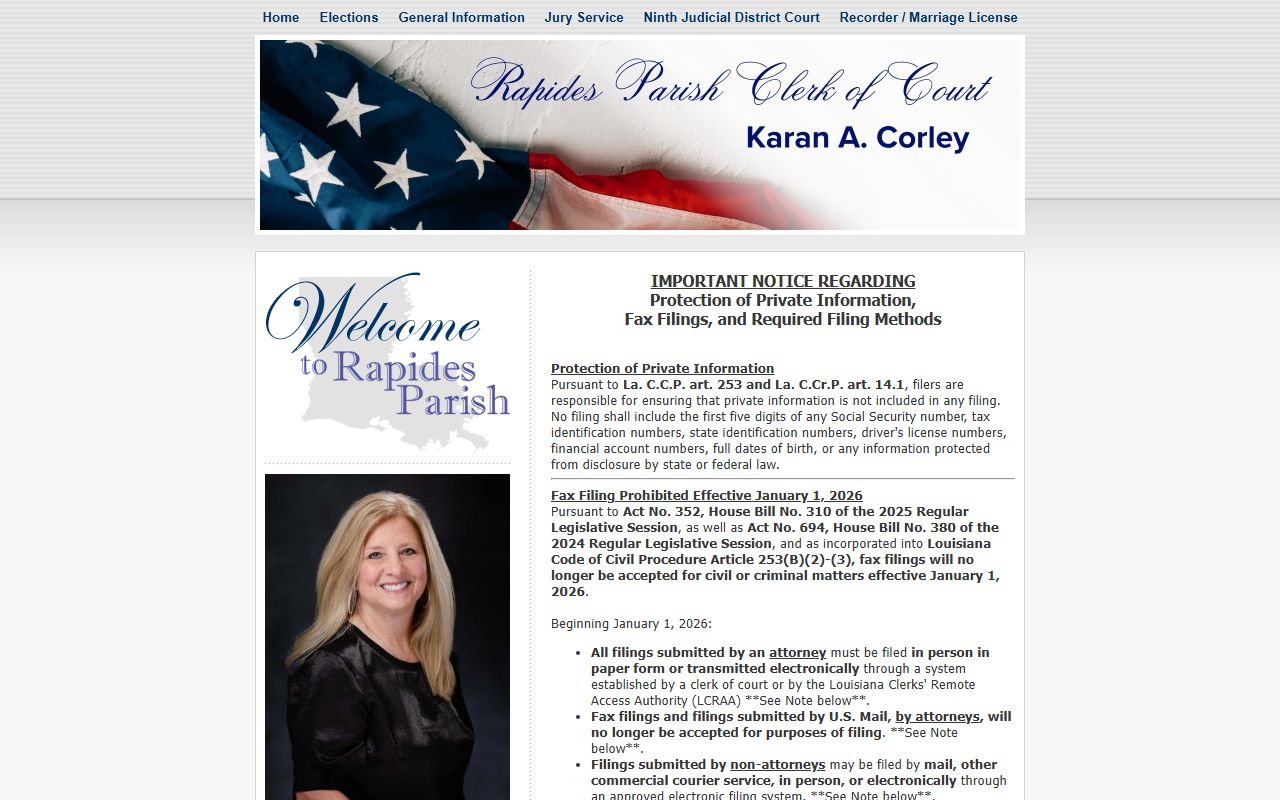Rapides Parish Clerk of Court website