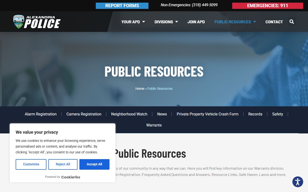 Alexandria Police Department website for Rapides Parish