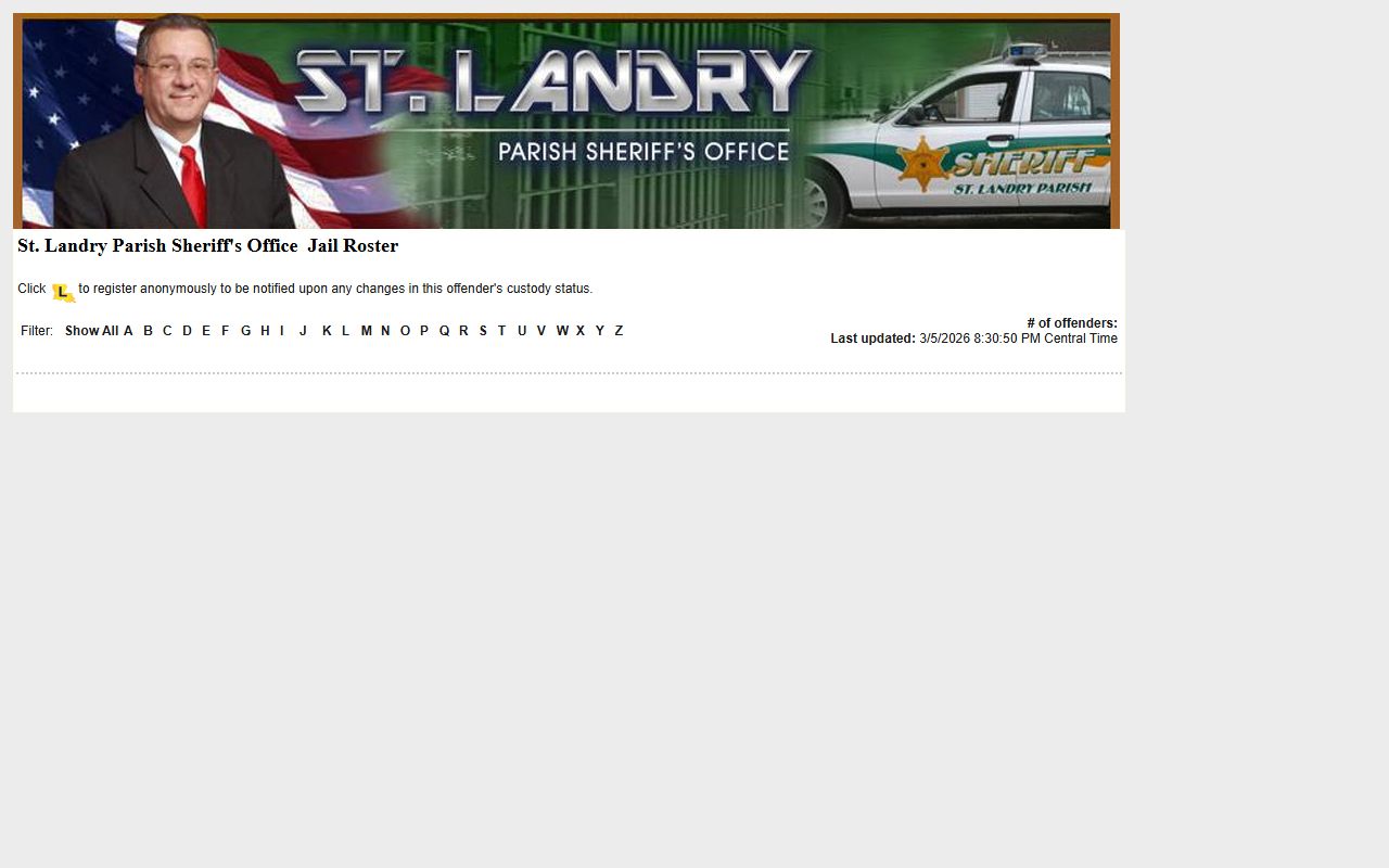 St. Landry Parish jail roster sex offender custody status