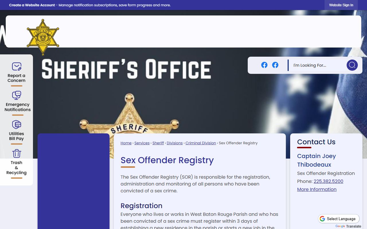 West Baton Rouge Parish iCrimeWatch sex offender registry page